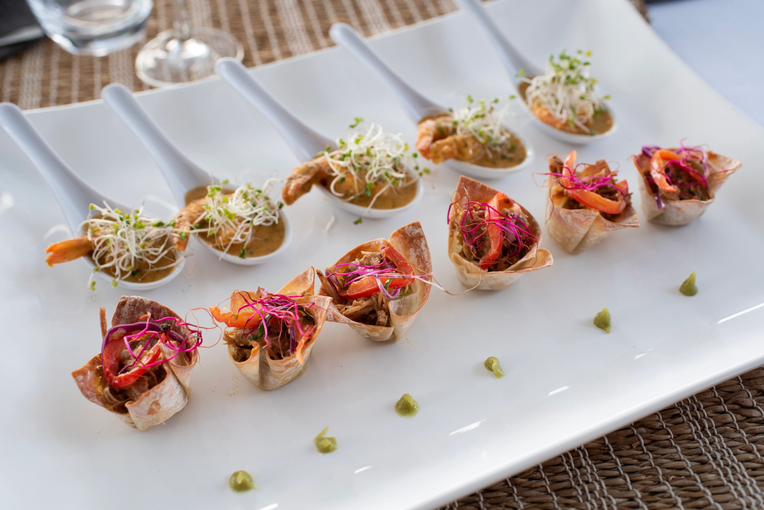 Fine dining appetizer presentation with microgreens aboard Ripple